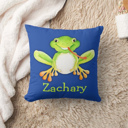 可愛い青と緑の子供の名前カエル枕 クッション (ブランケット)