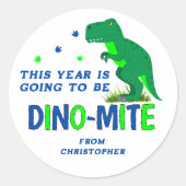 可愛い青と緑の恐竜新学期 ラウンドシール (正面)