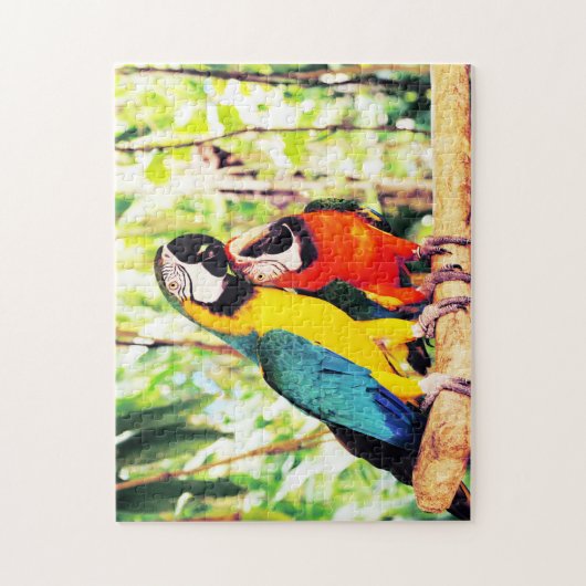 可愛い青と赤のエキゾチックなオウム ジグソーパズル (縦)