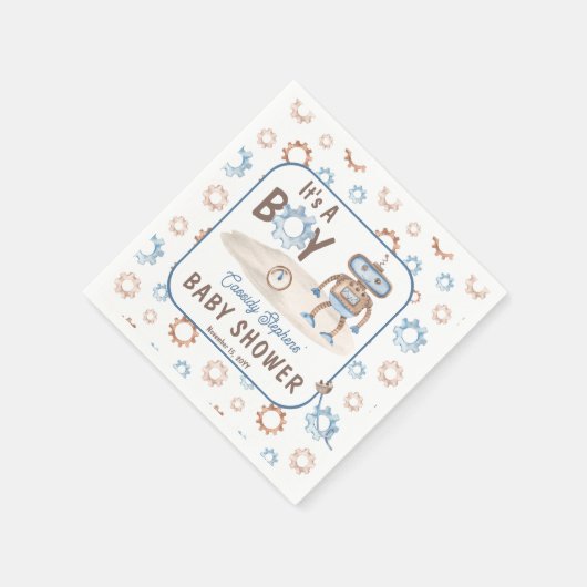 可愛い青の少年だ | Greigeロボット赤ちゃんシャワー スタンダードカクテルナプキン (角)