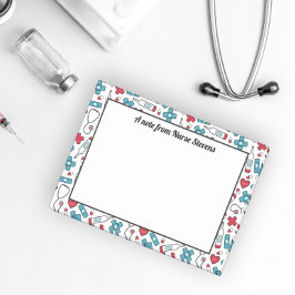 可愛い青の赤の白のパターンナースからのメモ ポストイット
