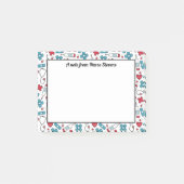 可愛い青の赤の白のパターンナースからのメモ ポストイット (正面)