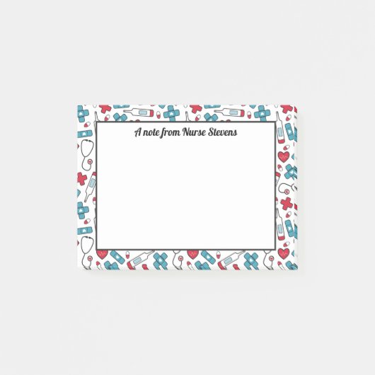 可愛い青の赤の白のパターンナースからのメモ ポストイット (正面)
