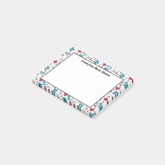 可愛い青の赤の白のパターンナースからのメモ ポストイット (アングル)