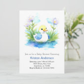 可愛い青アヒル牧草地の男の子の赤ちゃんシャワー 招待状 (スタンド正面)
