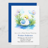 可愛い青アヒル牧草地の男の子の赤ちゃんシャワー 招待状 (正面/裏面)