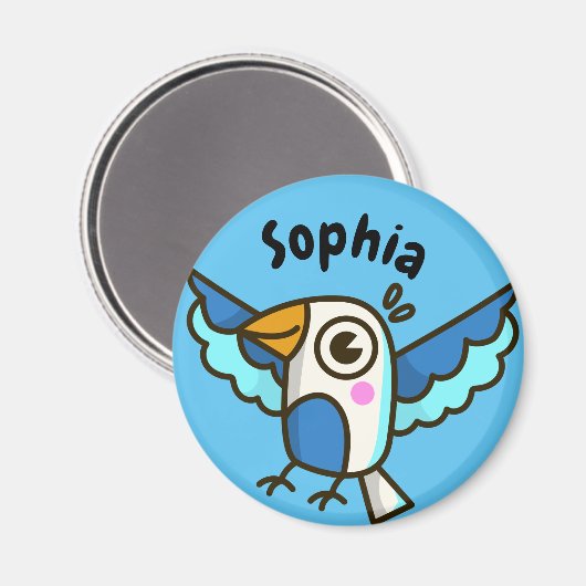 可愛い青カモメ海の鳥の子供の名前スクールロッカー マグネット (正面/裏面)