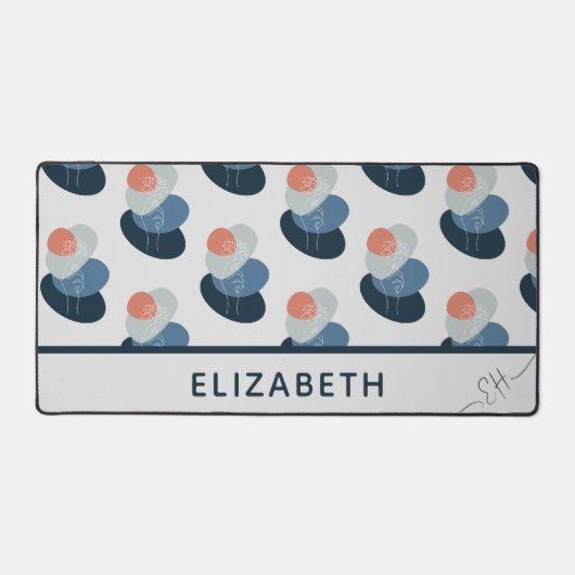 可愛い青ガーリーボホワイルドフラワー抽象芸術模様 デスクマット (正面)