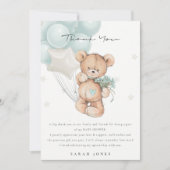 可愛い青クマ心待ちバルーン赤ちゃんシャワー サンキューカード (正面)