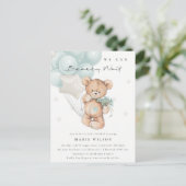 可愛い青クマ心待ちバルーン赤ちゃんシャワー ポストカード (スタンド正面)