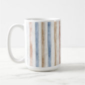 可愛い青クリームベージュストライプ コーヒーマグカップ (左)