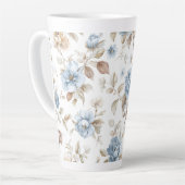 可愛い青クリーム色のベージュブラウンの花 カフェラテマグ (左アングル)