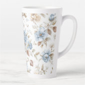 可愛い青クリーム色のベージュブラウンの花 カフェラテマグ (右)