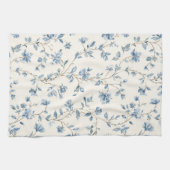 可愛い青クリーム色の花 キッチンタオル (横)