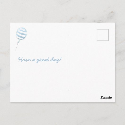可愛い青ストライプの気球 – 子供の誕生日 ポストカード (裏面)