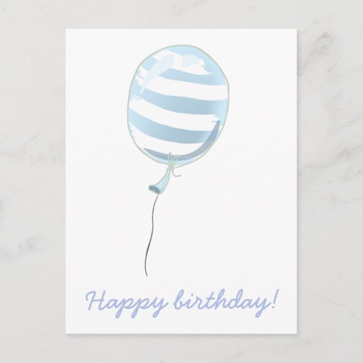 可愛い青ストライプの気球 – 子供の誕生日 ポストカード (正面)