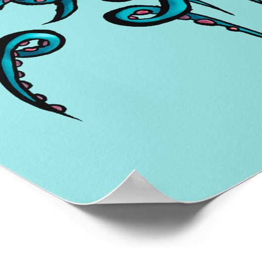 可愛い青タコ – かわいいマンガ海獣キッズ ポスター (角)