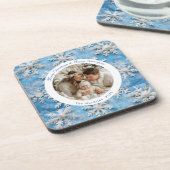 可愛い青パーソナライズされた雪片クリスマス コースター (左側)