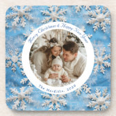 可愛い青パーソナライズされた雪片クリスマス コースター (正面)