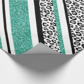 可愛い青フェイクグリッターヒョウ印ストライプ刷 ラッピングペーパー (角)