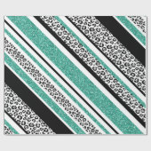可愛い青フェイクグリッターヒョウ印ストライプ刷 ラッピングペーパー (フラット)