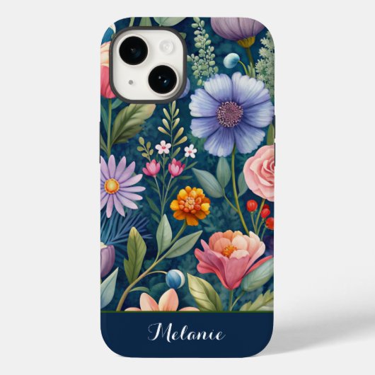 可愛い青フローラ山花モノグラム Case-Mate iPhoneケース (裏面)