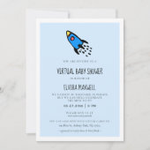 可愛い青ロケットボーイ仮想ベビーシャワー 招待状 (正面)