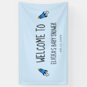 可愛い青ロケット男の赤ちゃんベビーシャワーウェルカム 横断幕 (縦)