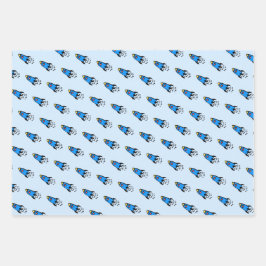 可愛い青ロケット ラッピングペーパーシート