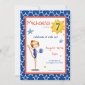 可愛い青図解入りの、写真付きの新体操ガール 招待状 (正面)