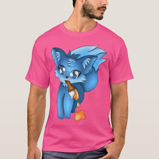 可愛い青絵を描キツネs動物 tシャツ (正面)