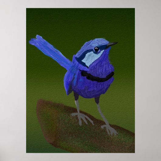 可愛い青絵画鳥 ポスター (正面)