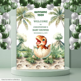 可愛い青Dino赤ちゃんシャワー背景ハッチ タペストリー