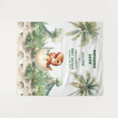 可愛い青Dino赤ちゃんシャワー背景ハッチ タペストリー (正面(横))