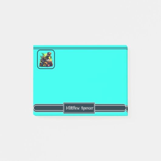 可愛い青Tレックス乗馬モンスタートラック恐竜の名前 ポストイット (正面)