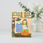 可愛い韓国の新郎新婦:日付はがきを保存 案内ポストカード (スタンド正面)