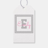 可愛い額縁の名前&モノグラム |ライトグレーとピンク ギフトタグ (正面)