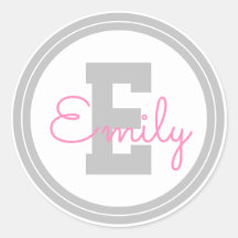 可愛い額縁の名前&モノグラム |ライトグレーとピンク