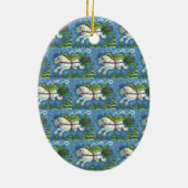 可愛い飛んでいるクリスマスポニー引っ張りピネコーンソリ セラミックオーナメント (裏面)