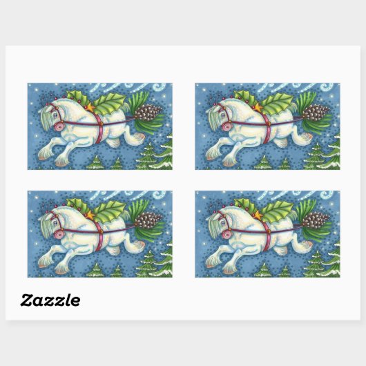 可愛い飛んでいるクリスマスポニー引っ張りピネコーンソリ 長方形シール (シート)