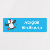 可愛い飛んでいるハッピンパーソナライズされた青 ラベル (デザイン2)