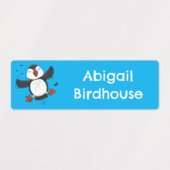 可愛い飛んでいるハッピンパーソナライズされた青 ラベル (デザイン1)