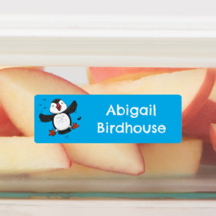 可愛い飛んでいるハッピンパーソナライズされた青 ラベル