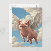 可愛い飛んでいる豚エンジェル動物はがき ポストカード (正面/裏面)