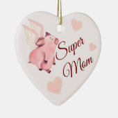 可愛い飛んでいる豚 |マすごいマ |ピンクのハート セラミックオーナメント (右)