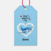 可愛い飛行機と雲、キッズバレンタインデー ギフトタグ (正面)