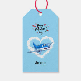 可愛い飛行機と雲、キッズバレンタインデー ギフトタグ