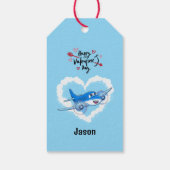 可愛い飛行機と雲、キッズバレンタインデー ギフトタグ (裏面)