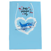 可愛い飛行機と雲、キッズバレンタインデー ミディアムペーパーバッグ (正面)