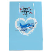 可愛い飛行機と雲、キッズバレンタインデー ミディアムペーパーバッグ (裏面)